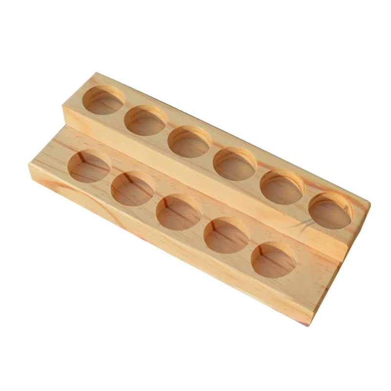 11 Holes Wooden Essential Oil Tray Handmade Natural Wood Display Rack Demonstration Station For 5-15Ml Bottles