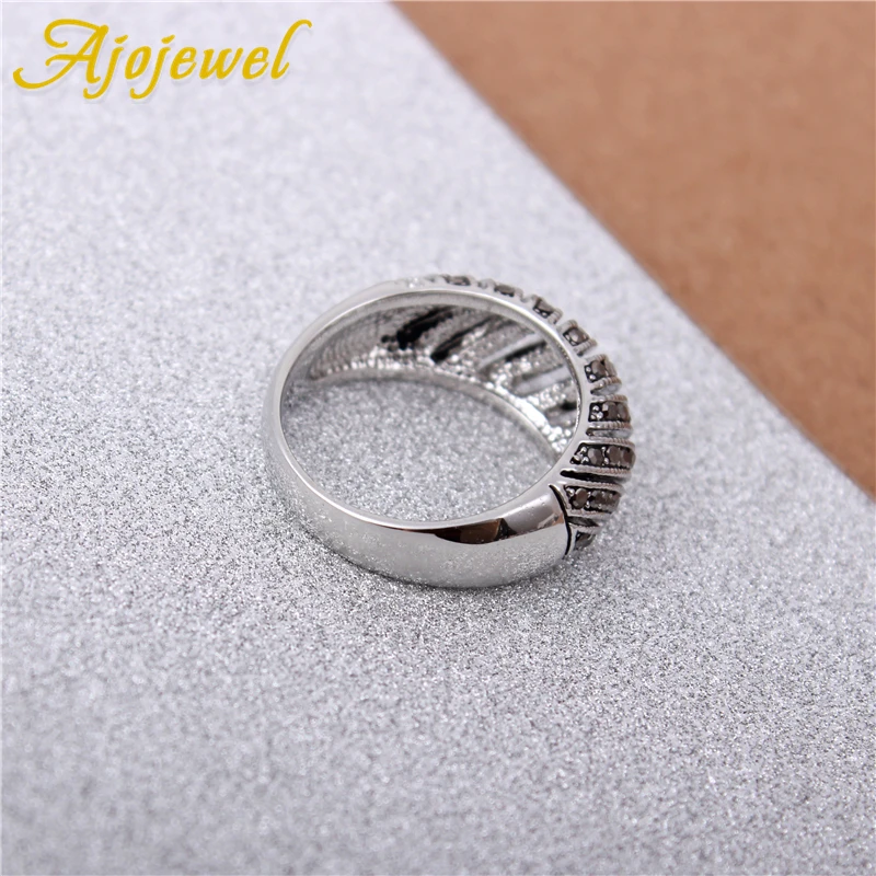 Ajojewel Hollow Out Geometric Rhinestone Rings For Men Or Women Silver-color Retro Jewelry Rings