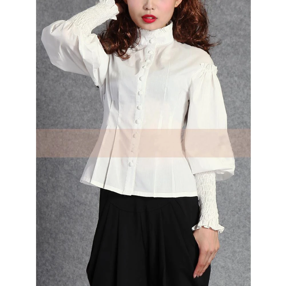 Chemise de bal en coton pour femmes, manches longues mouton, Vintage, gothique, décontracté, Slim, blanc, bleu, nouvelle collection printemps été