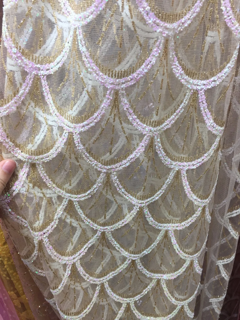 F003# 5yards/BAG shining cream mix champagne gold glitter glued glitter net tulle mesh lace  for sawing/wedding/occasion