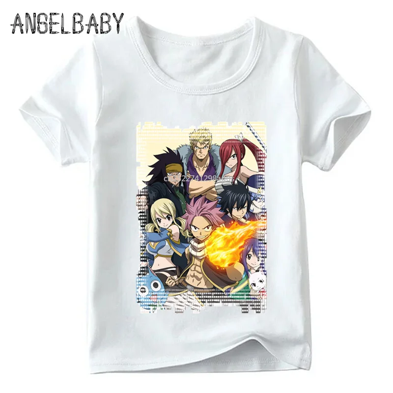 Children Japanese Anime Fairy Tail Print Funny T shirt Boys and Girls Summer White Tops Kids Cartoon T-shirt,HKP4345