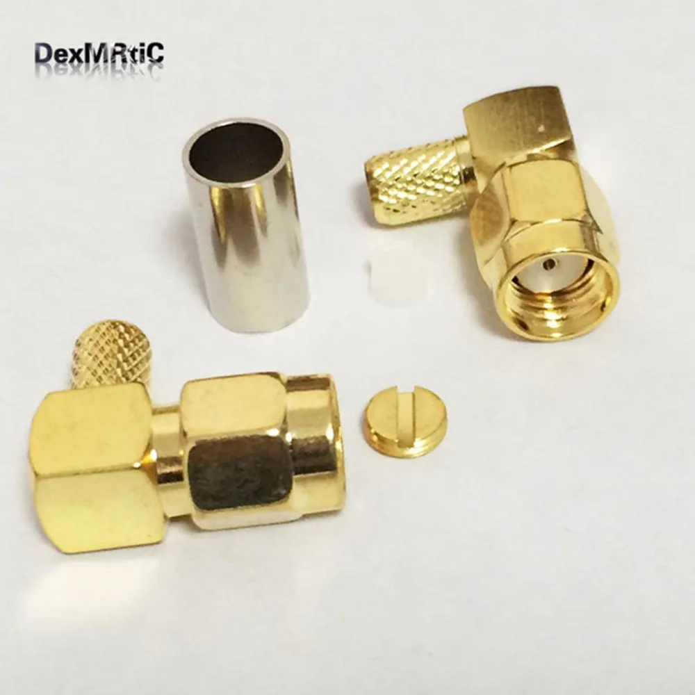 1pc   RP-SMA Male Plug  wifi antenna connector Crimp for  RG58,RG142,RG400 right angle