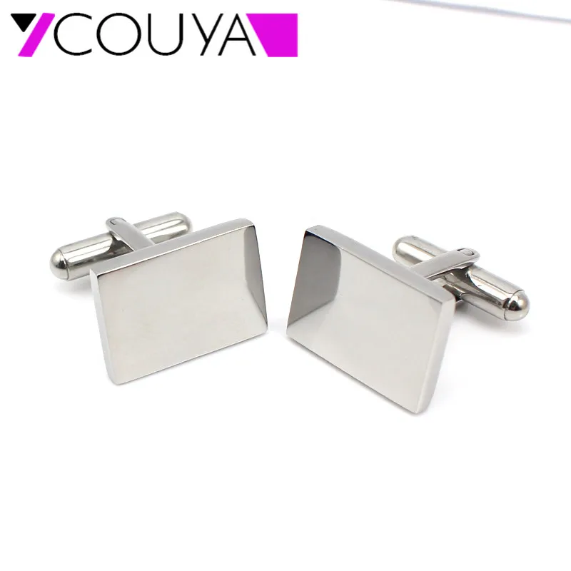 2017 New Simple Style 316L stainless steel Cufflinks rectangle shape business cufflinks blank for man Shirt Cuff Button Christ