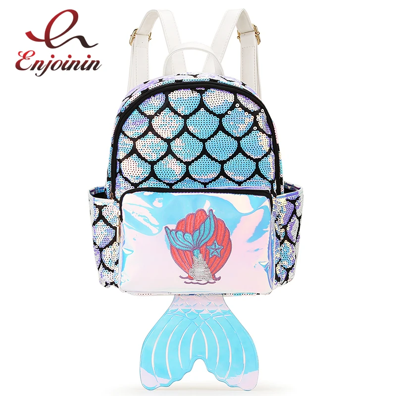 Dazzling Fashion Gradient Sequins Mermaid Fish Tail Young Girl's Backpack Shoulder Bag Ladies Zipper Travel Backpack School Bag