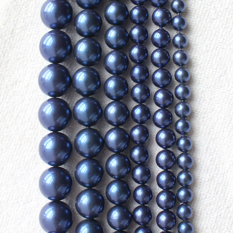 6mm,8-14mm Dark Blue Shell Pearl Round Jewelry Making Loose Beads 15