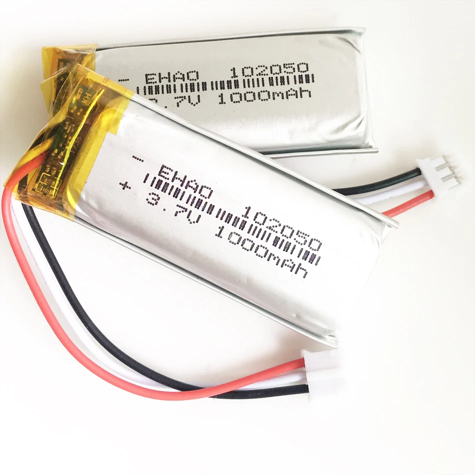 Akumulator 3.7V 1000mAh Lipo 102050 z wtykiem JST 2.0mm 3pin do komputera Audio przewodowy mikrofon domowego