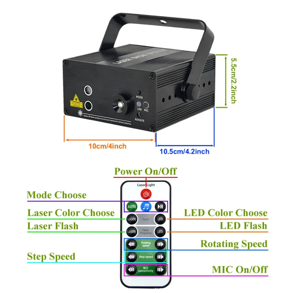 Sharelife – Mini Gobos avec télécommande Laser LED bleu, éclairage de scène L24RG, 24 couleurs, rouge et vert