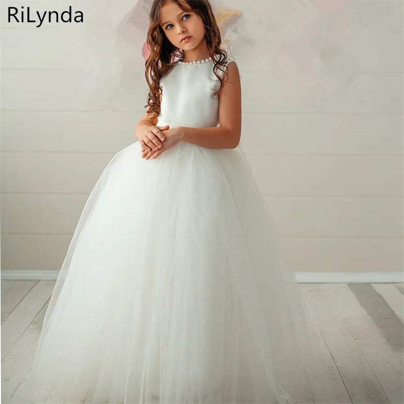 Branco marfim vestido da menina de flor reboque inchado vestido de festa de casamento menina primeira comunhão eucaristia participou princesa renda eve