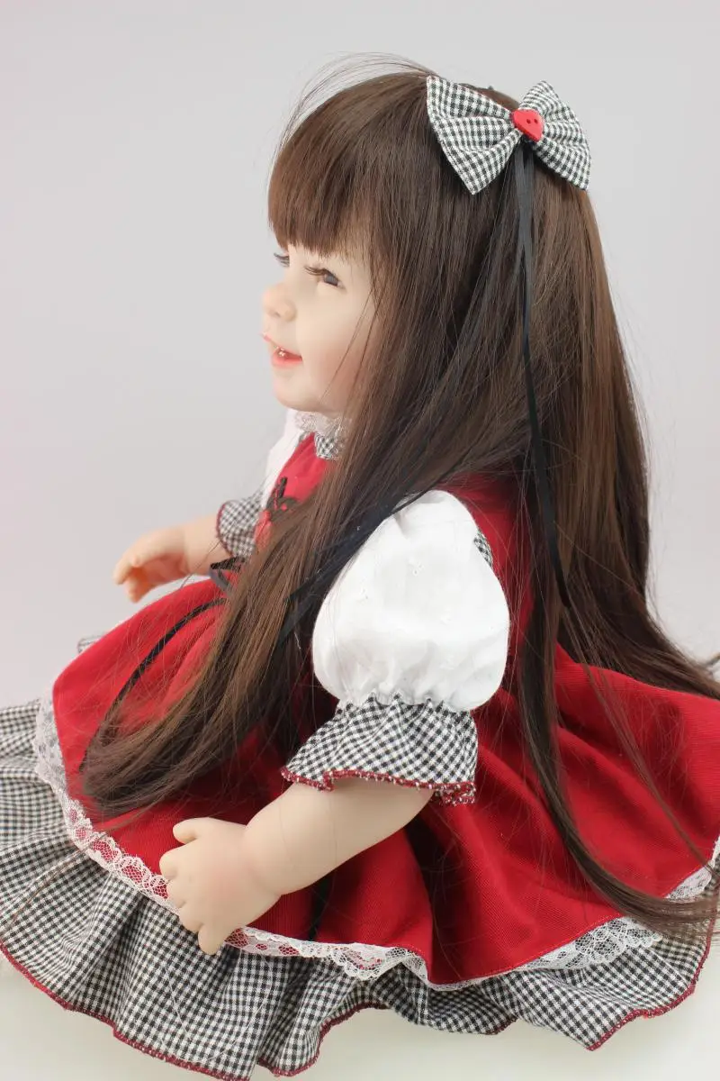 Popular 55 CM Soft Silicone Girl Toy Reborn Baby Doll Gift For Kids Bebe Red Clothes Dress Children Girl Gift Bonecas Brinquedo