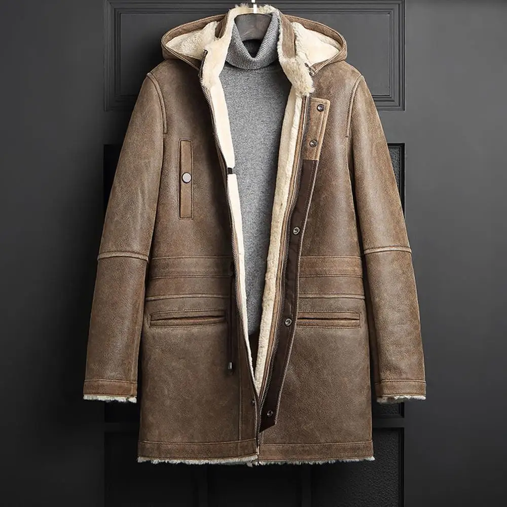 

Men's Shearling Jacket Coat Men's Long Coat Men's Winter Warm Jacket