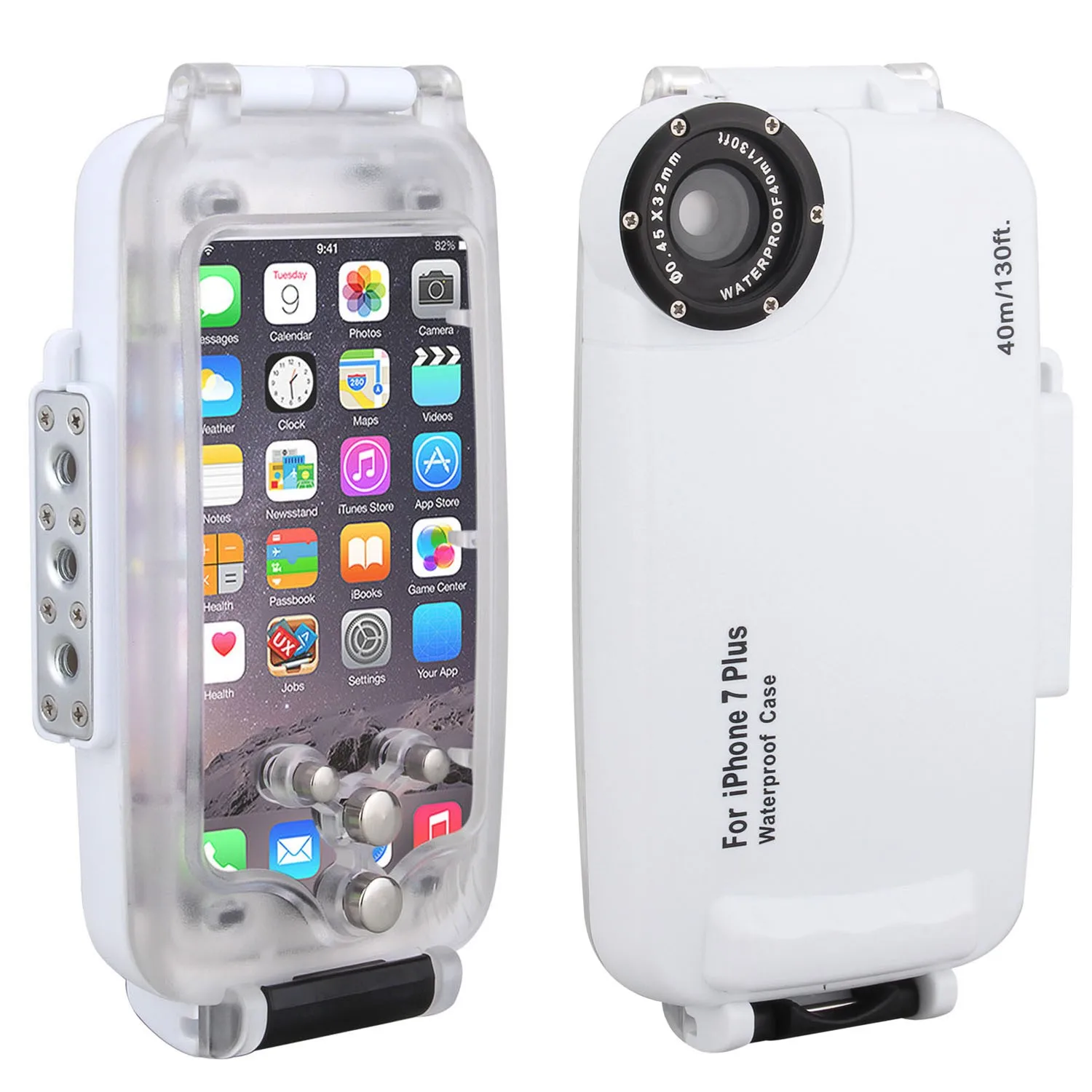 Meikon EasyDive 40m/130ft Waterproof Underwater Diving Housing Case for iPhone 7 Plus Photo Shooting - White Black