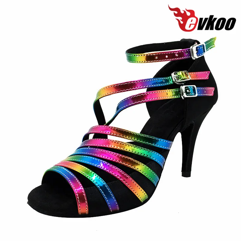 

Customsized Evkoodance brand colorful PU leather high heel 10cm Latin ballroom dancing shoes for lady Evkoo-403