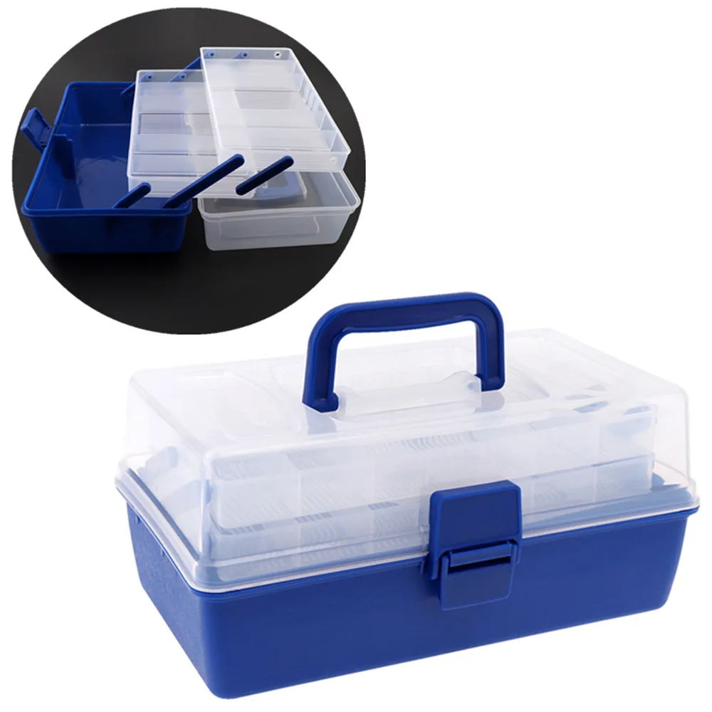 Blue + Transparent Portable 30*18*15cm Multifunctional 3 Layers Big Fishing Tackle Box With Plastic