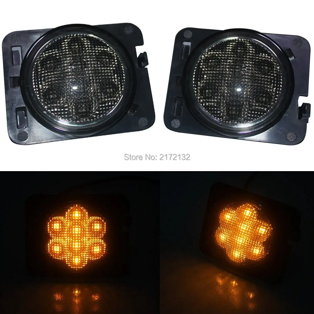 1Pair 3W Black LED Front Fender Flares Turn Signal Light Amber LED Side Marker Lamp For Jeep Wrangler JK 2007~2015