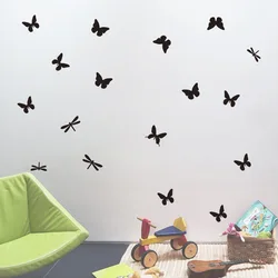 14pcs/set Cartoon Butterflies Dragonfly Wall Stickers For Kids Child Room Art Mural Wardrobe Fridge Decoration Vinyl Wall Decals