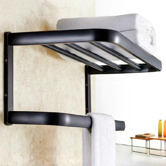 Bathroom Shelves Solid Brass Towel Hanger 2-Tier Towel Holder Racks Bath Storage Rail Wall Bathroom Accessories Towel Bars 81344