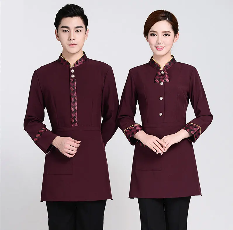 Hotel Waiter Uniform Autumn Winter Cafe Wiatress Uniform Long Sleeve Teahouse Overalls Catering Chef Uniform Work Jacket