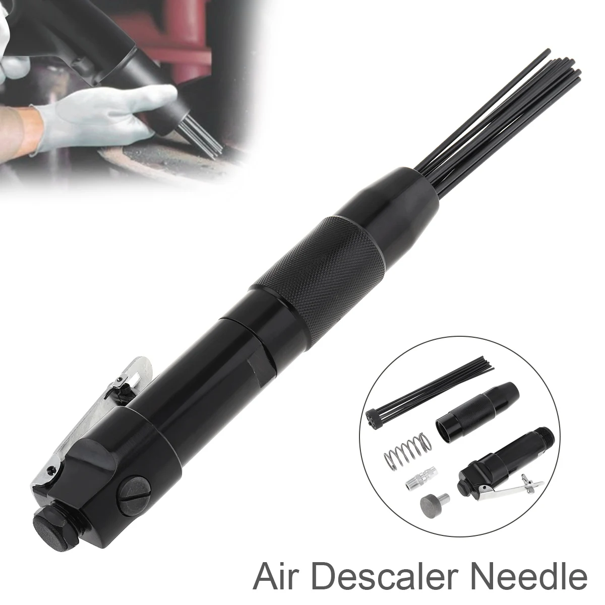 Black Pneumatic Needle Bundle Deruster with 12 Needle for Rust and Welding Slag / Light Burr Removal Tool accessories