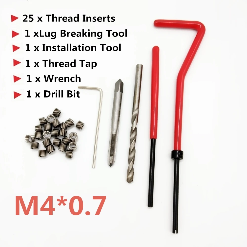 

25pcs Car Pro Coil Drill Tool Metric Thread Repair Insert Kit M4 for Helicoil Car Repair Tools Coarse Crowbar