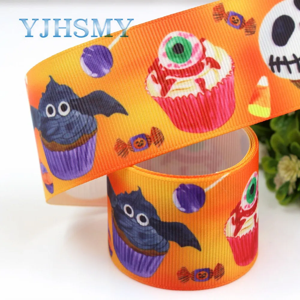 YJHSMY G-18728-694,38 mm 5 Yards Halloween Printed grosgrain ribbons,DIY handmade Hair accessories Material wedding gift wrap