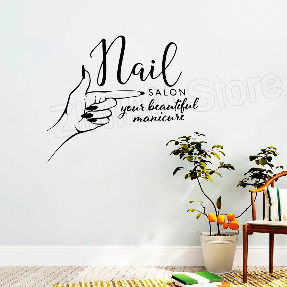 Manicure Nails Studio Logo Wall Decal Girl Nail Beauty Salon Vinyl Wall Sticker Art Home Decor Hand Spa Woman Modern Muraux D051