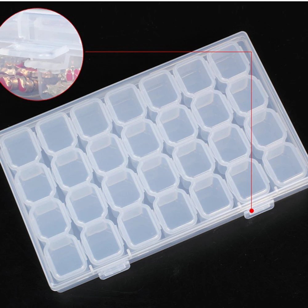 

28 Cells Nail Art Storage Case Rhinestones Gems Accessories Clear Plastic Empty Container Nail Case Gems Nail Beads Storage Box