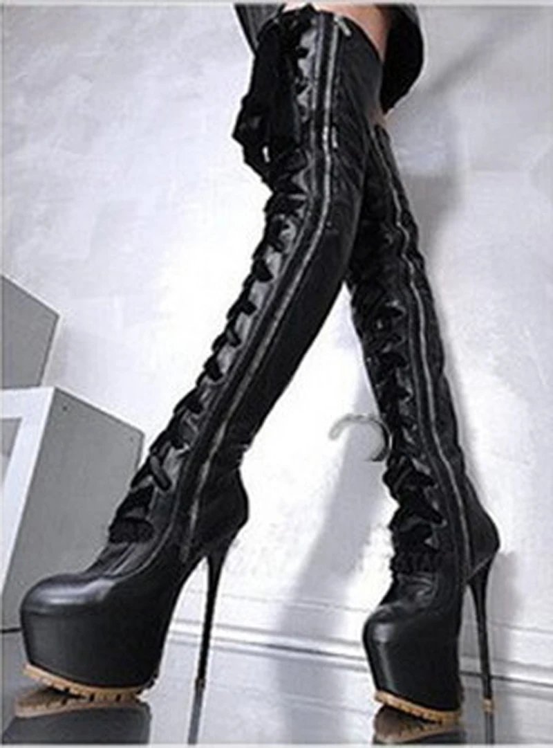 

Women Sexy Suede Leather Lace-up High Platform Stiletto Heel Over Knee Boots Slim Design Long Body High Heel Boots Evening Shoes