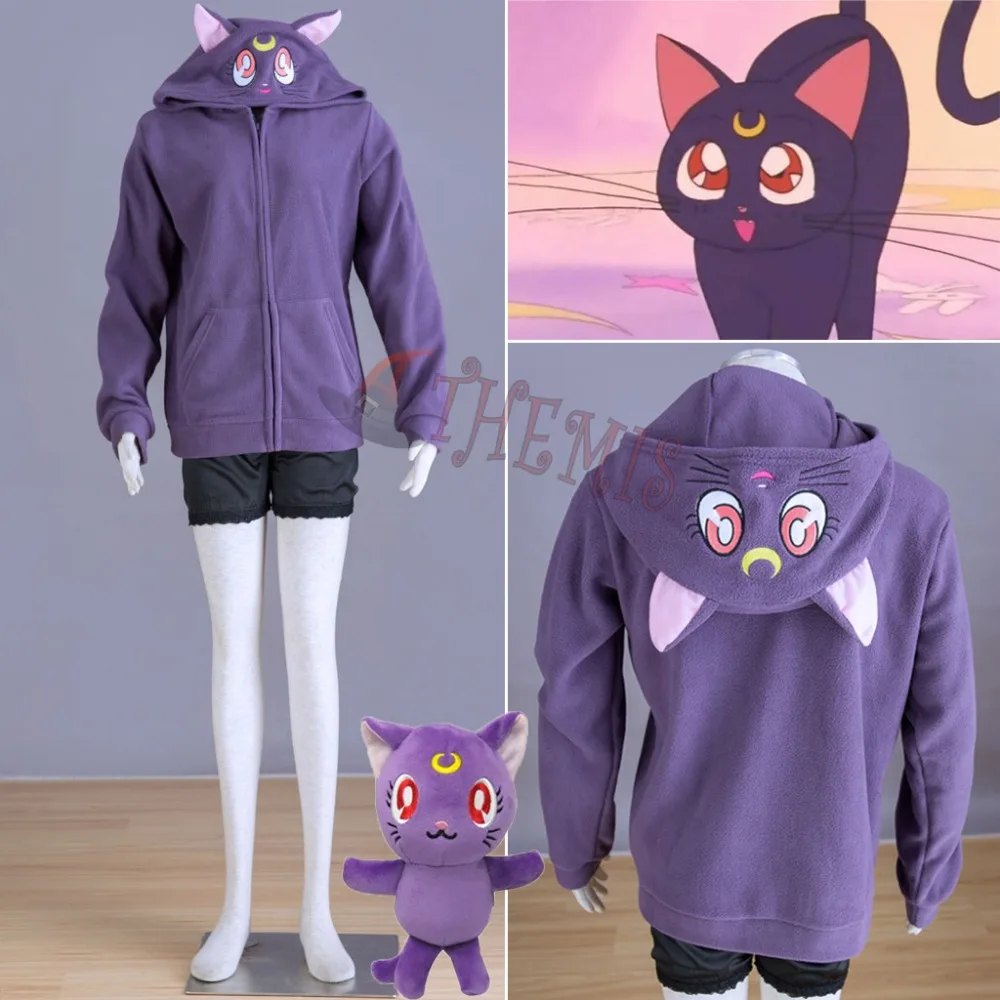 Athemis New Lovely Coat Sailor Luna Cosplay Costume for Kid Winter Embroidered Black Cat Coat Warm and Soft