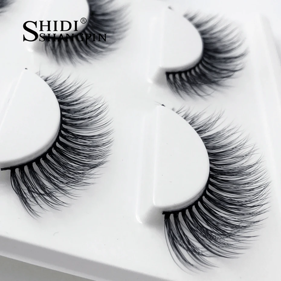 1 Box Natural Long 3D Mink Lashes Handmade False Eyelashes Wispy Mink Lashes Full Strip Eyelashes Extension Make Up 3 Pairs