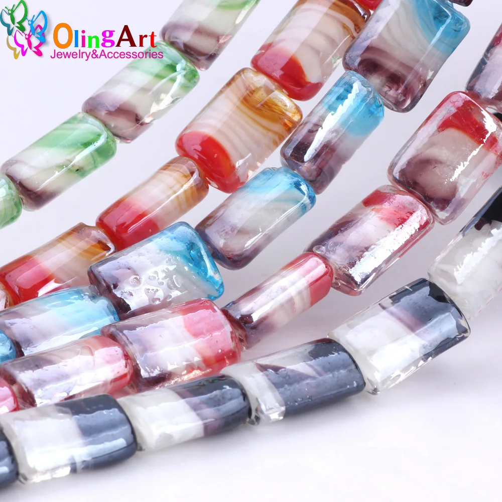 

OlingArt 6pcs/Lot Lampwork Glass Beads Cuboid Multicolor Flower Pattern 15*20mm DIY Bracelet Choker Necklace Jewelry Making NEW
