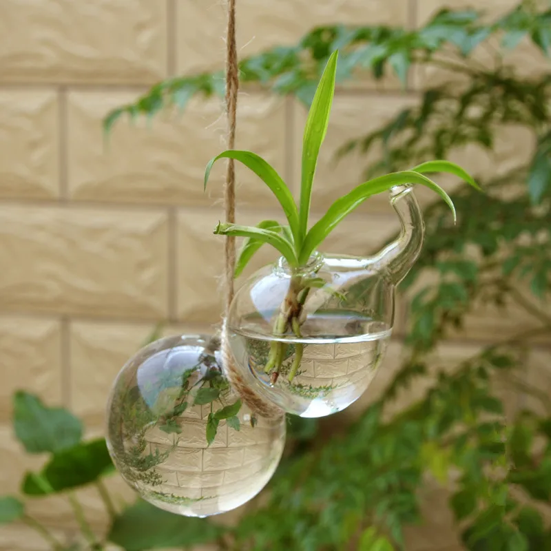 12pcs/pack 6.5*14.5cm Hanging Transparent Glass Vase Calabash Shaped Bottle Simple Style Hydroponic Household Decorative