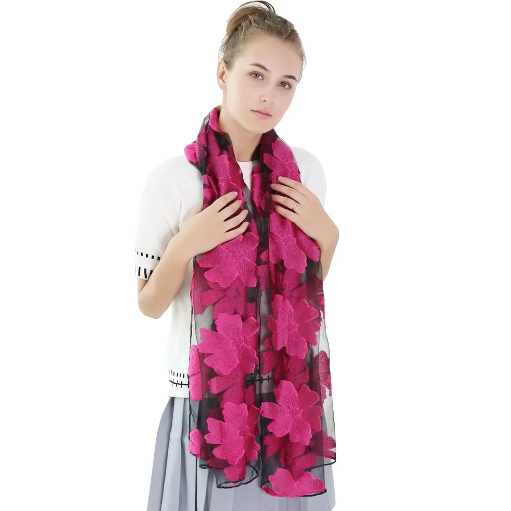 Scarf Organza All-Match Scarf Summer Female shawl Women Luxury Brand Embroider Wraps Chiffon Oversize Beach Cover-up hijab