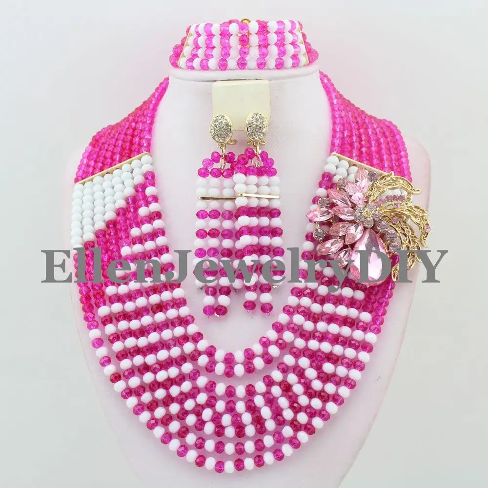 

Aesthete 2019 African Beads Jewelry Set Nigerian wedding Party African Pink/Whlte Jewelry Sets Crystal Beads Jewelry Sets W9683