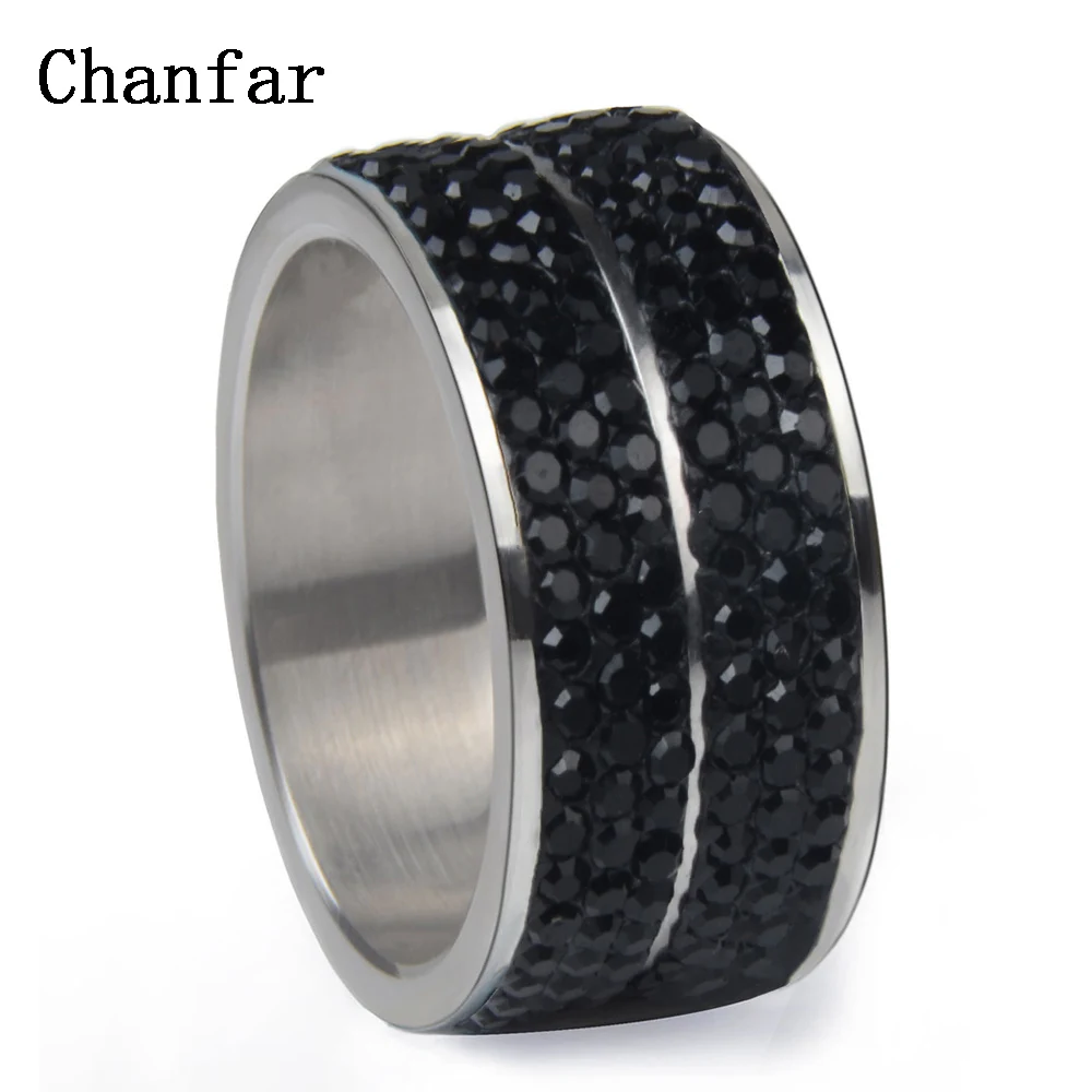 Chanfar Lines Double Crystal Stainless Steel Rings For Women Men Wedding Ring Fashion Jewelry