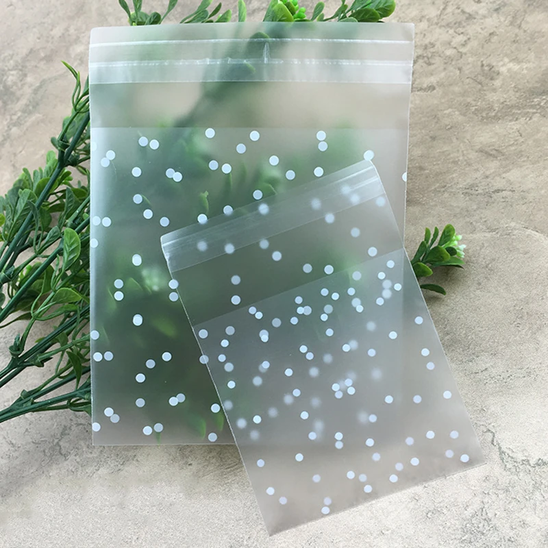 100pcs/lot Gift Bags Translucent Dots Plastic Bags Cookie Cupcake Wrapper Self-adhesive Packaging Bags Birthday Christmas Party