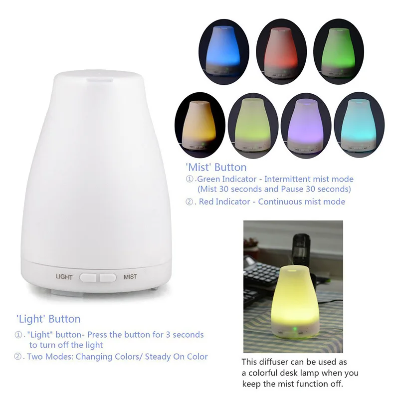 100 ML Mini Aromaterapi Minyak Esensial Diffuser 7 Warna Mengubah LED Light Diffuser Air Ultrasonic Humidifier Rumah Kantor Desktop