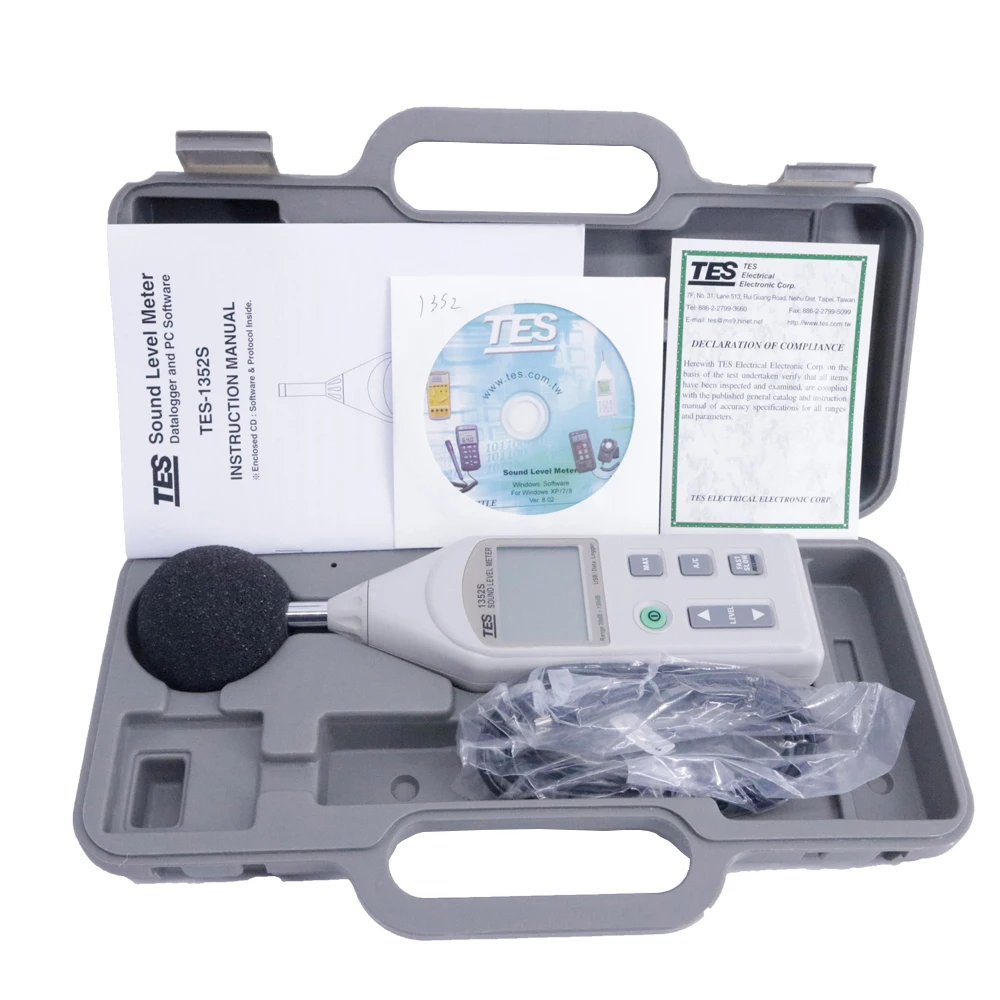 

TES-1352S Digital Sound Level Meter db tester 30dB to 130dB USB connecting 200M Records Data logging function