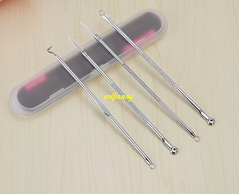 300sets/lot 4pcs/set Silver Stainless Needles Blackhead Comedone Acne Blemish Extractor Remover Cosmetic Tool Toiletry Kits