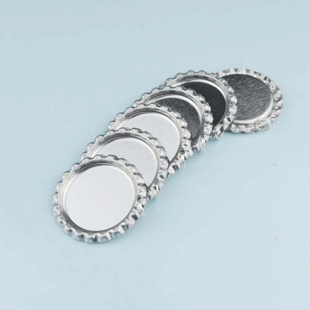 100pcs Silver Flattened Beer Bottlecaps With Hole + 100 1'' Round Clear Epoxy Stickers For DIY Crafts Pendants