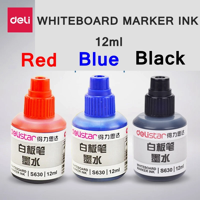 5 Bottles/Lot Deli S630 12ml whiteboard pen ink 3 color disposable ink supplement liquid whiteboard marker ink wholesale