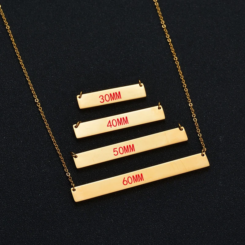 Personalized Engraved Golden Blank Bar Pendant Stainless Steel Necklace For Women Custom Lettering Name Plate Jewelry Gifts