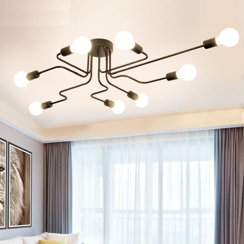 

Wrought iron 4/6/8 Lights Multiple rod pipe arm ceiling dome lamp creative personality retro nostalgia cafe bar ceiling light