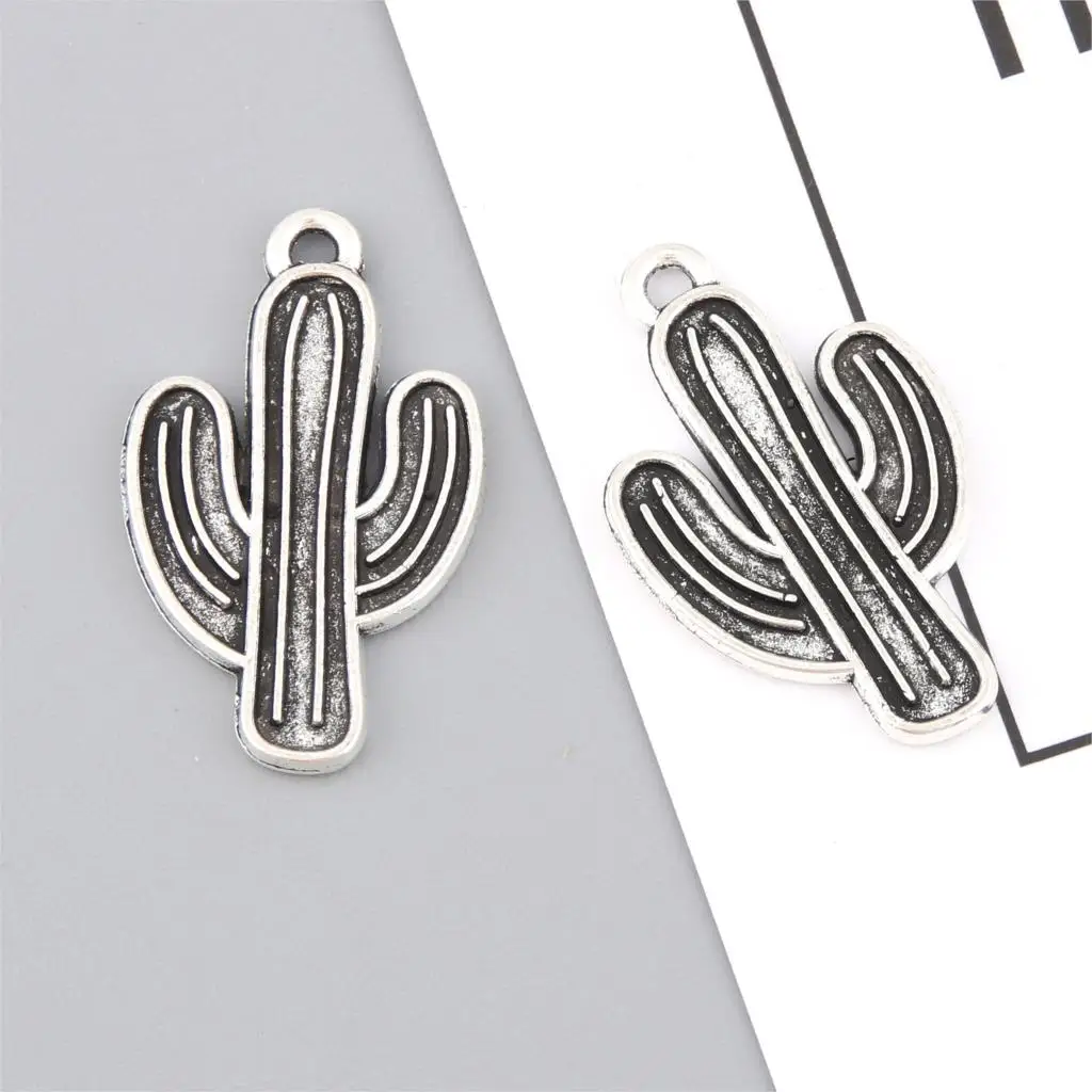 20Pcs  Silver Color Desert Cactus Charms lovely Plant for Bracelet Necklace Jewelry Making DIY Handmade Jewelry 26X16mm A3190