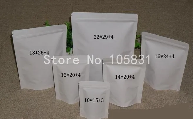 

100PCS White Reasealable Kraft Paper Bag Stand Up Pouch With Top Zip lock 15*24+4cm Customized Logo Printing