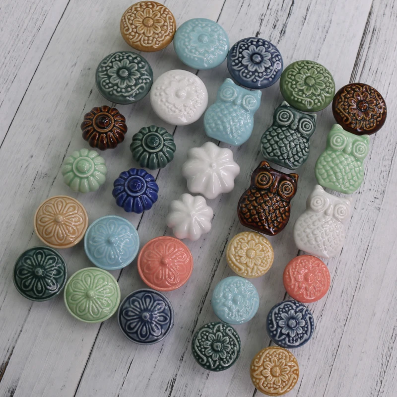1x Multi Designed Ceramic Cabinet Drawer Knobs Colorful Cupboard Door Knobs Dressser Wardrobe Pull Handle Home Decor