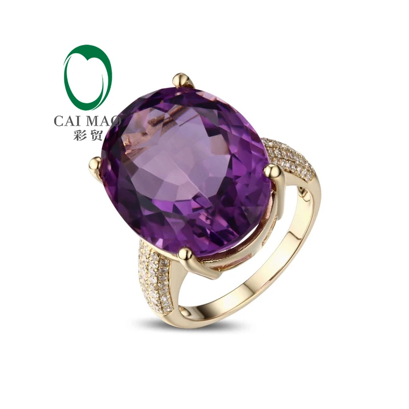 

Caimao 14ct Yellow Gold Natural Diamond & 18.05ct Amethyst Engagement Wedding Ring Jewellery