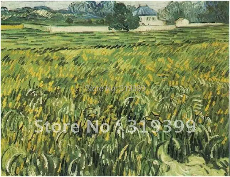 Linen Canvas Oil Painting,Wheat Field at Auvers with White House By VanGogh oil painting reproduction,100%handmade, DHL Shipping