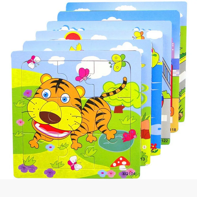 Thickened Wooden 9 Piece Animal Traffic Puzzles Wooden Young Children Early Education Educational Toys Toys for Children Boys