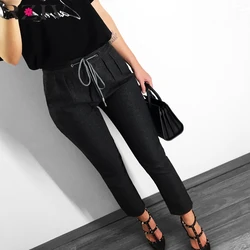 RZIV Autumn Women's Pants Casual Solid Color High Waist Skinny Pants