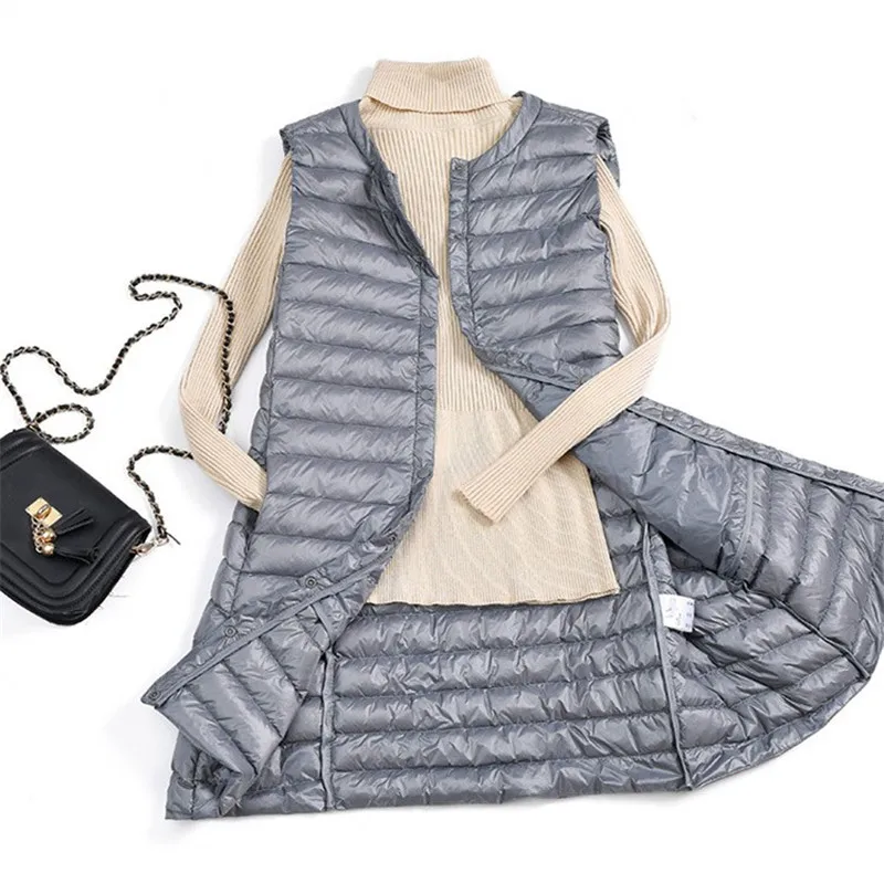 

Женский пуховик без рукавов, осень-зима 202, ультра легкий белый жилет на утином пуху, парки, женский длинный пуховый жилет, пальто, верхняя одежда